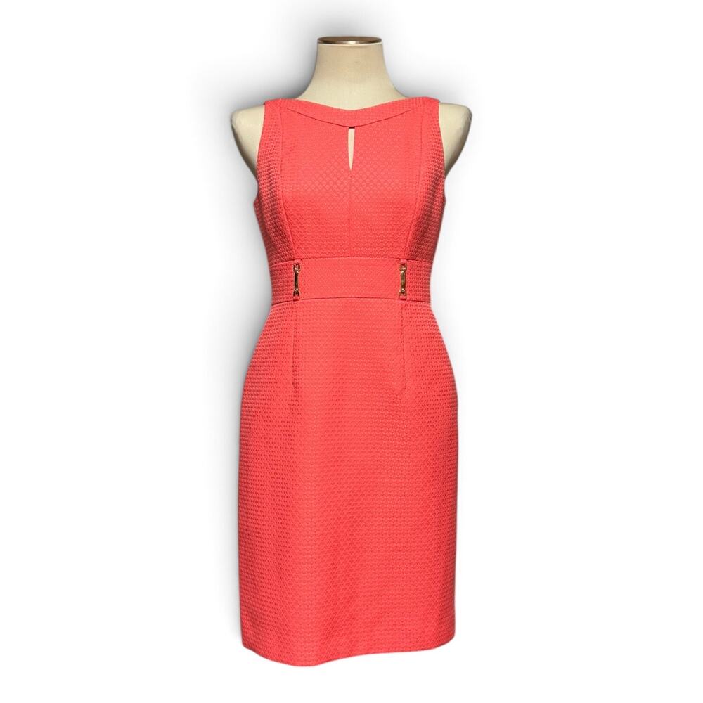 Tahari Arthur S Levine Sleeveless Sheath Dress Diamond Texture Coral Pink 4
